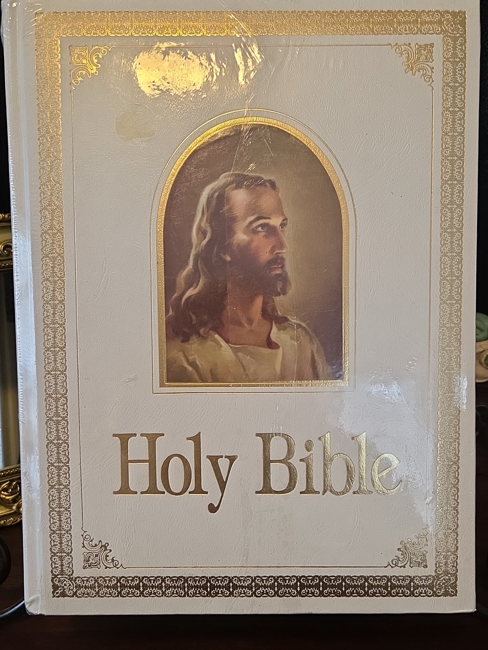 1970's Vintage REGENCY CLASSIC Holy Bible in White Leatherlike Cover /Gold Trim